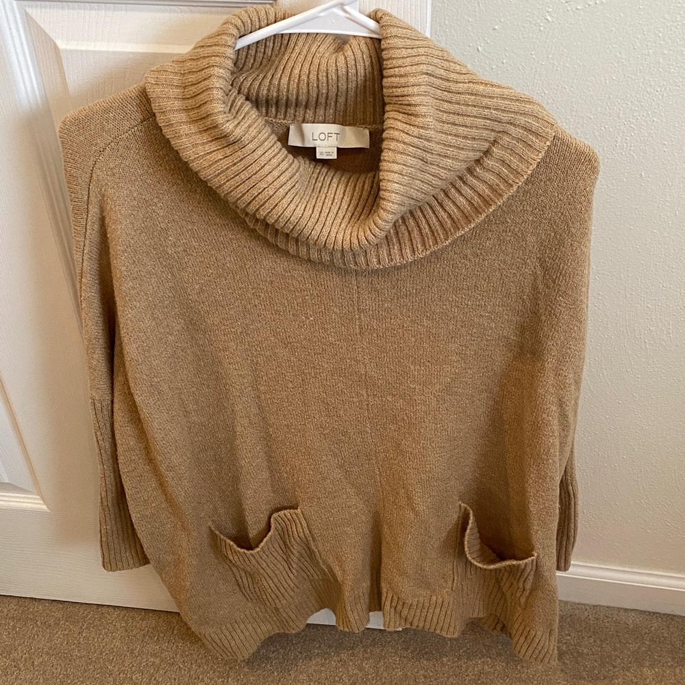 LOFT Women's Cowl Neck Sweater in Tan